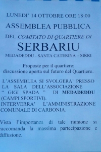 Oggi alle ore 18 l’Amministrazione Comunale incontra i cittadini dei quartieri di Medadeddu, Serbariu, Santa Caterina e Sirri