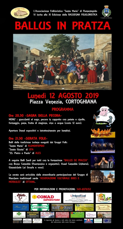 Ballus in Pratza” lunedì 12 Agosto alle ore 20.30  in piazza Venezia a Cortoghiana