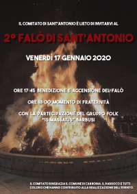 Venerdì 17 Gennaio alle ore 17.45 a Barbusi  il “2° Falò di Sant’Antonio Abate”, un grande fuoco per rievocare un’antica tradizione culturale sarda