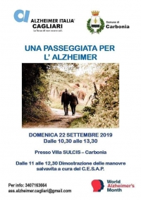 Morbo di Alzheimer: domenica 22 Settembre alle ore 10.30 nel Parco di Villa Sulcis un&#039;importante iniziativa di informazione e sensibilizzazione