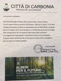 Il Sindaco Paola Massidda ha scritto una lettera ai bambini nati nel 2018 per invitarli all&#039;iniziativa &quot;Alberi per il Futuro&quot;